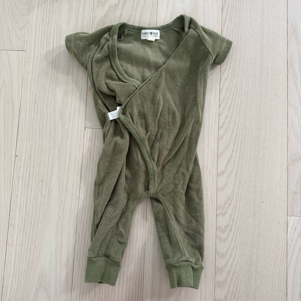 Rabbit Bear Green Baby Romper 6-9m
